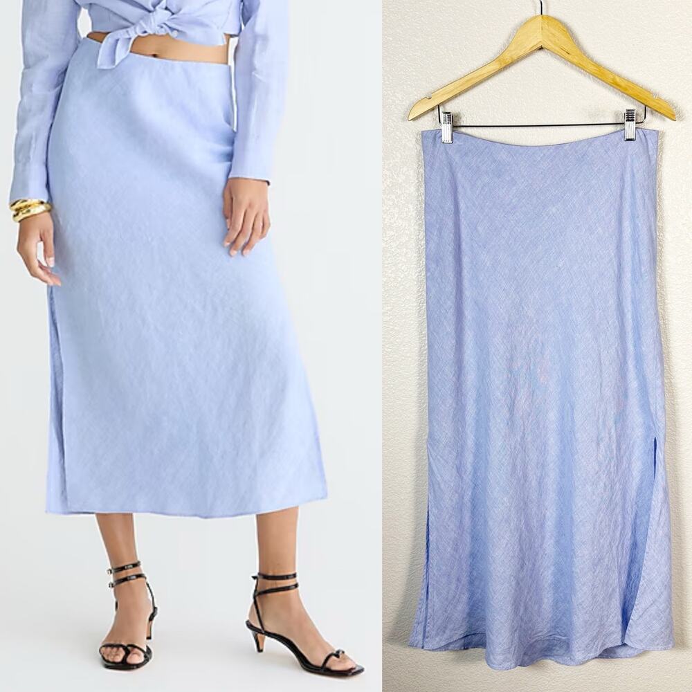J. Crew Light Blue linen Gwyneth Midi Skirt